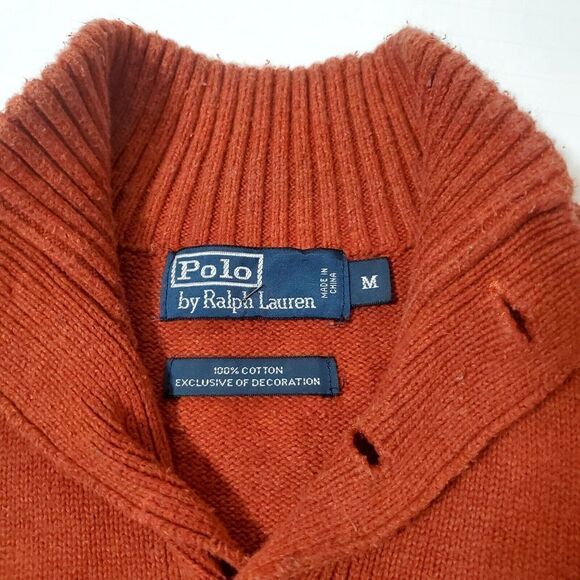 Vintage Polo Ralph Lauren Heavy Knit Pullover Sweater Size M Red Button Collar - Picture 9 of 11